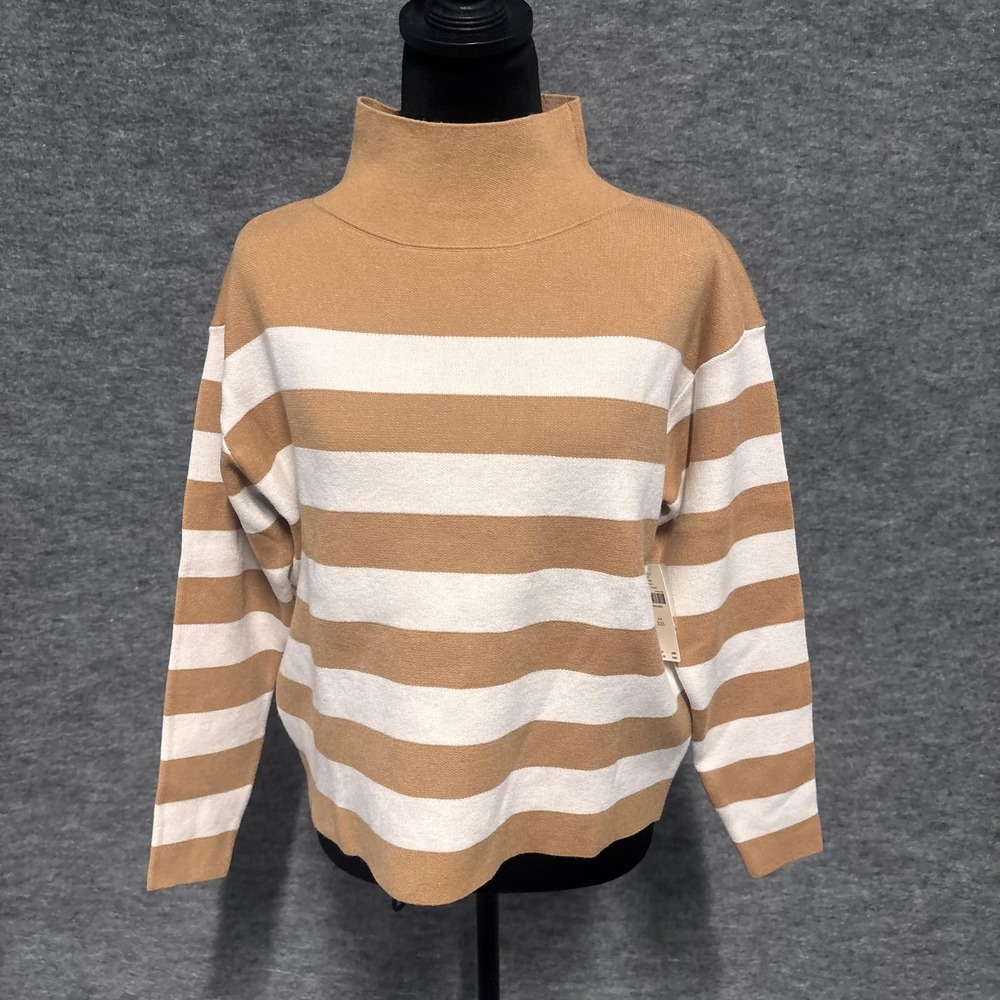 Maeve Anthropologie Sweater Womens XXS Beige Stripe Mock Neck Knit Pullover - Picture 6 of 14